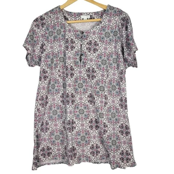J. Jill Women's Short Sleeve Boho Three Button Pattern Tunic Top Size M - Picture 1 of 14